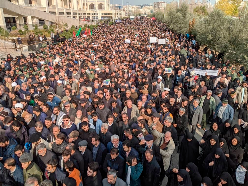 Protesters demonstrate over the U.S. airstrike in Iraq that killed Iranian Revolutionary Guard Gen. Qassem Soleimani in Tehran, Iran on January 3, 2020.